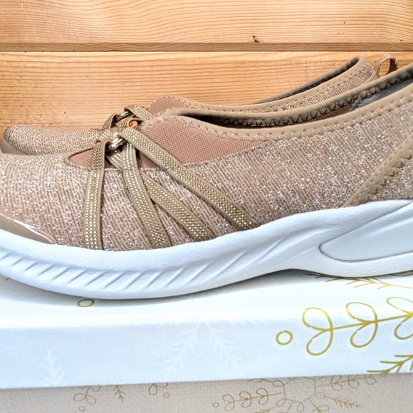 Bzees Slip-On Women's Beige/Gold  Shimmery Sneaker Shoes - Picture 4 of 15
